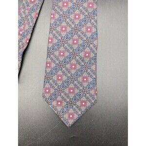Vintage Christian Dior Neck Tie Pattern Red Blue All Silk Made In USA RARE